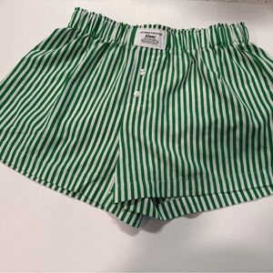 Green and White Striped Elastic Waist Shorts